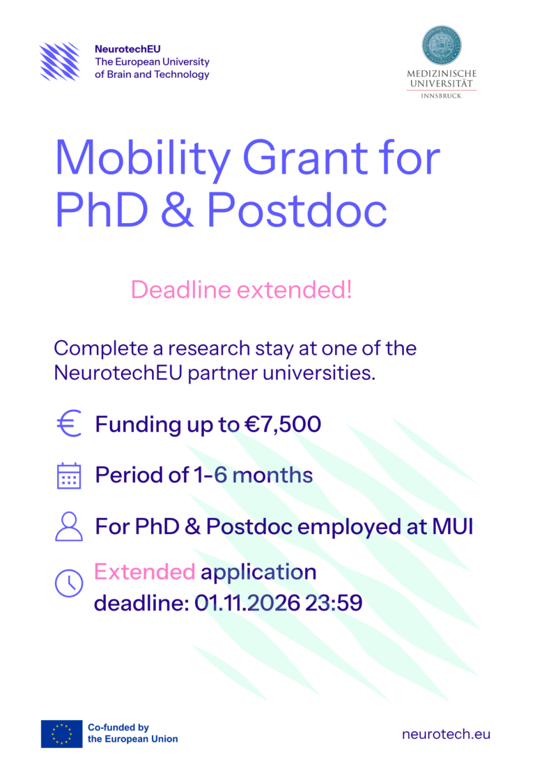 Extended deadline! MUI NeurotechEU Mobility Grant for PhD & Postdoc – Apply now!